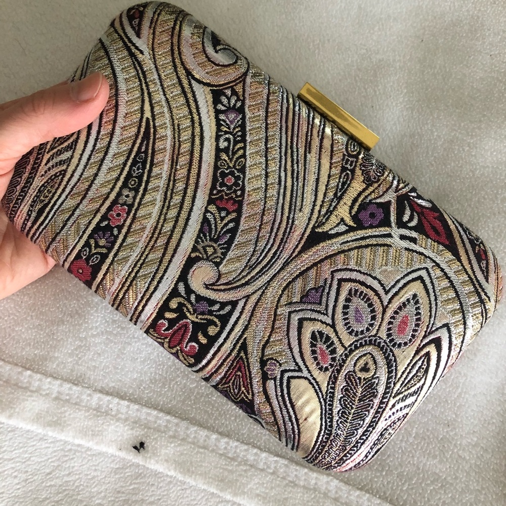 J Crew Metallic paisley jacquard minaudière